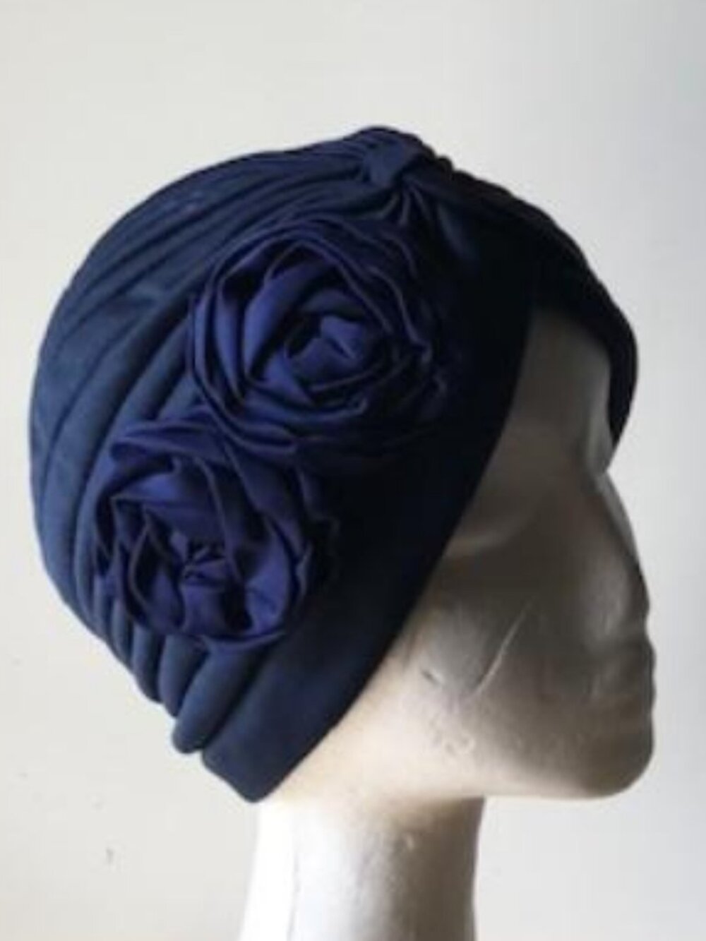 BLUE Fashionable Flower Turban Cap Hollywood Glamour Girl Chemo Headwear